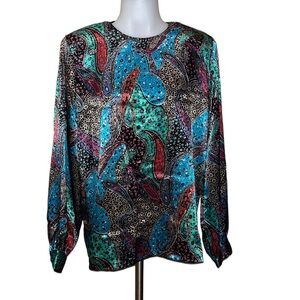 Vintage 80s New Editions Large Paisley Print Blouse~Top sz 12 See Measurements
